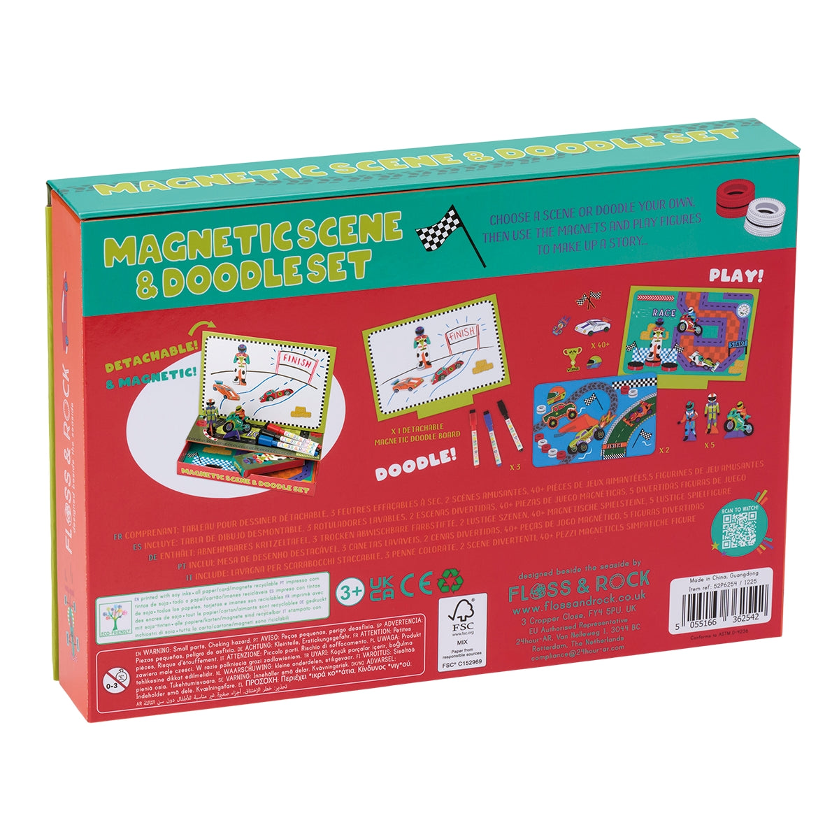 Box of a magnetic scene and doodle set with colorful illustrations on a white background