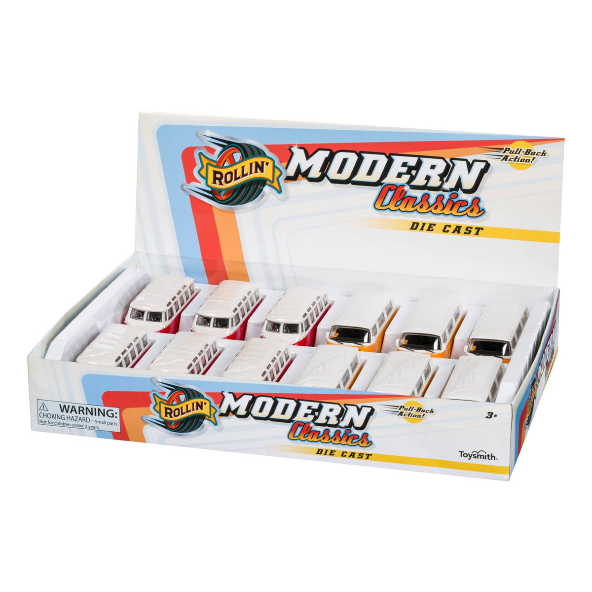Box of Rolling Modern Classics die-cast models on a white background