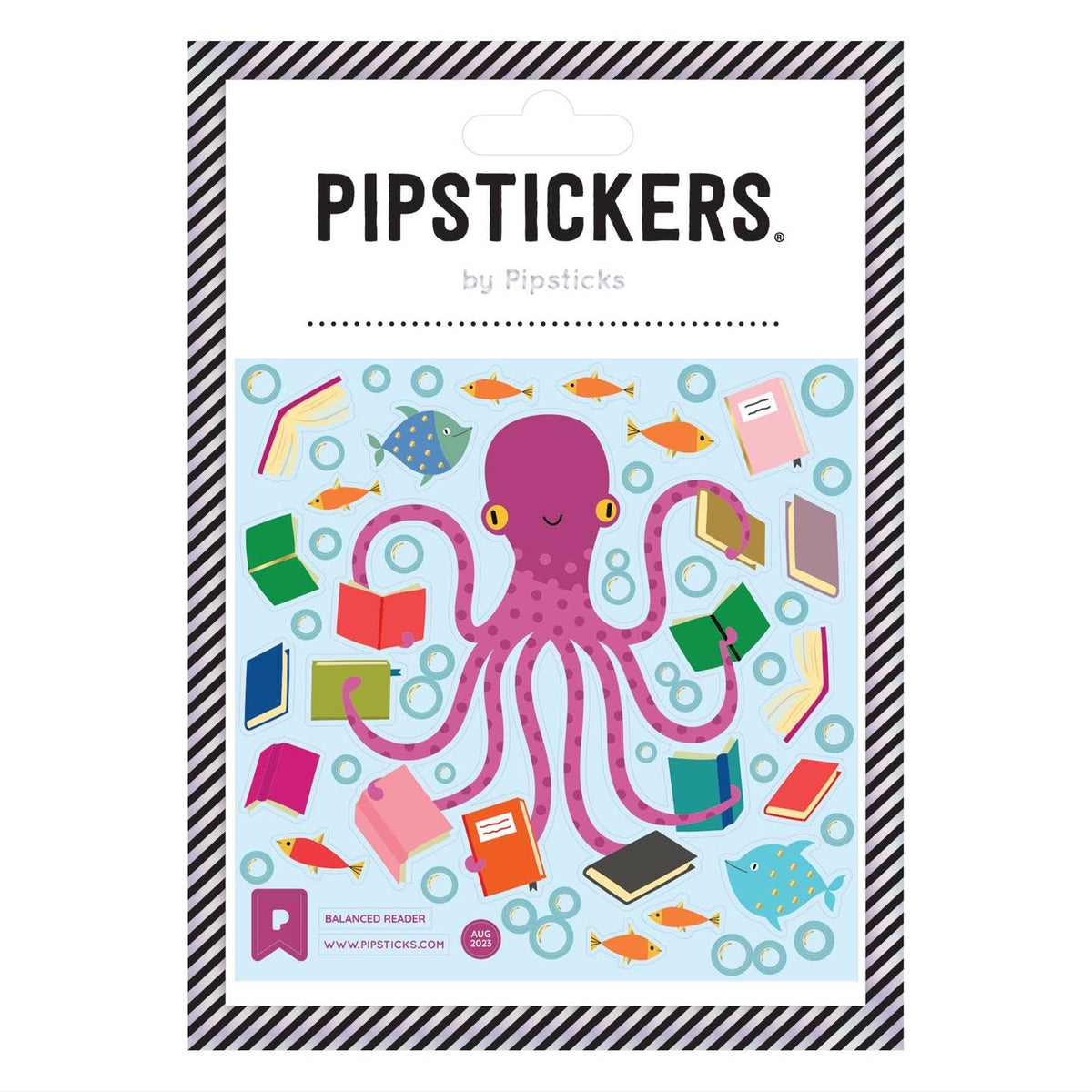 Pipstickers packaging with a pink octopus design on a white background