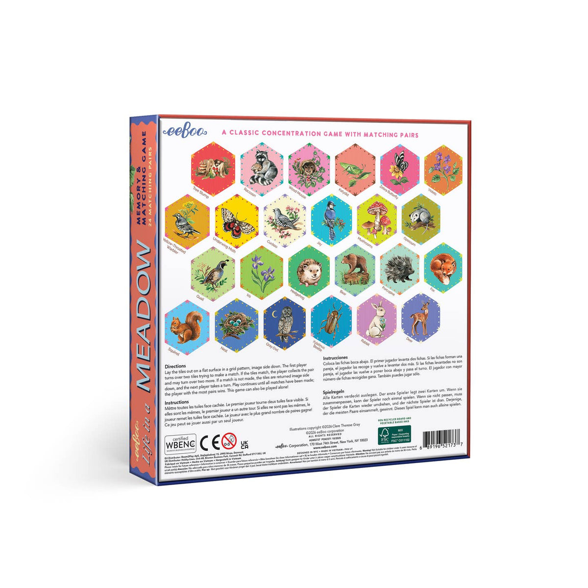 Board game box with hexagonal tiles featuring animal illustrations on a white background