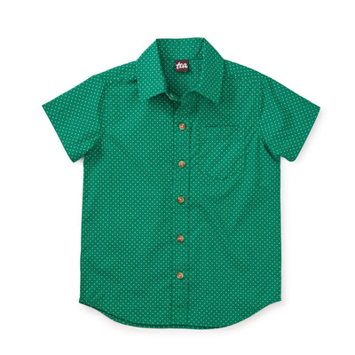 Button Up Woven Shirt - Polka Dots in Green by Tea Collection FINAL SALE