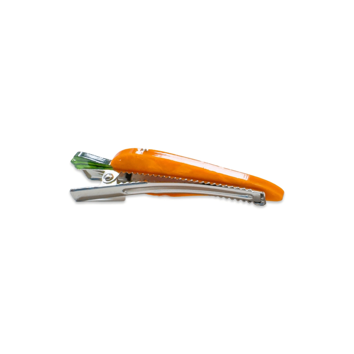Orange and silver can opener on a white background