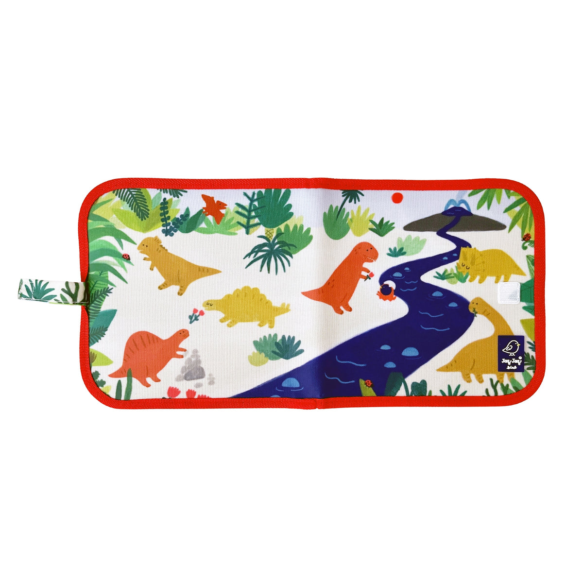 Children's pouch with dinosaur and nature pattern on a white background