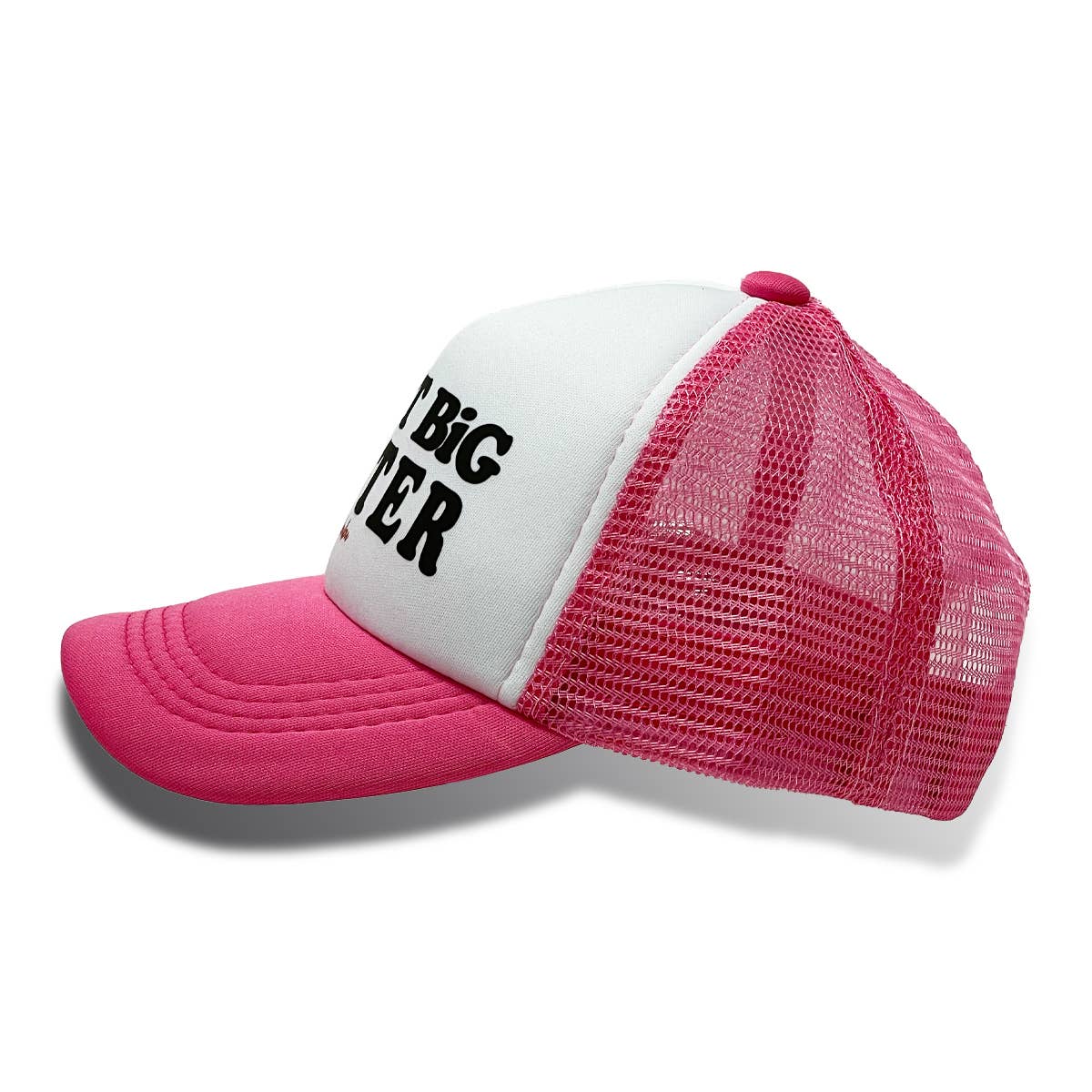 Pink and white cap with mesh back on a white background