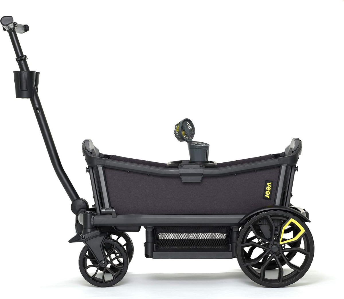 Black and yellow stroller wagon on a white background