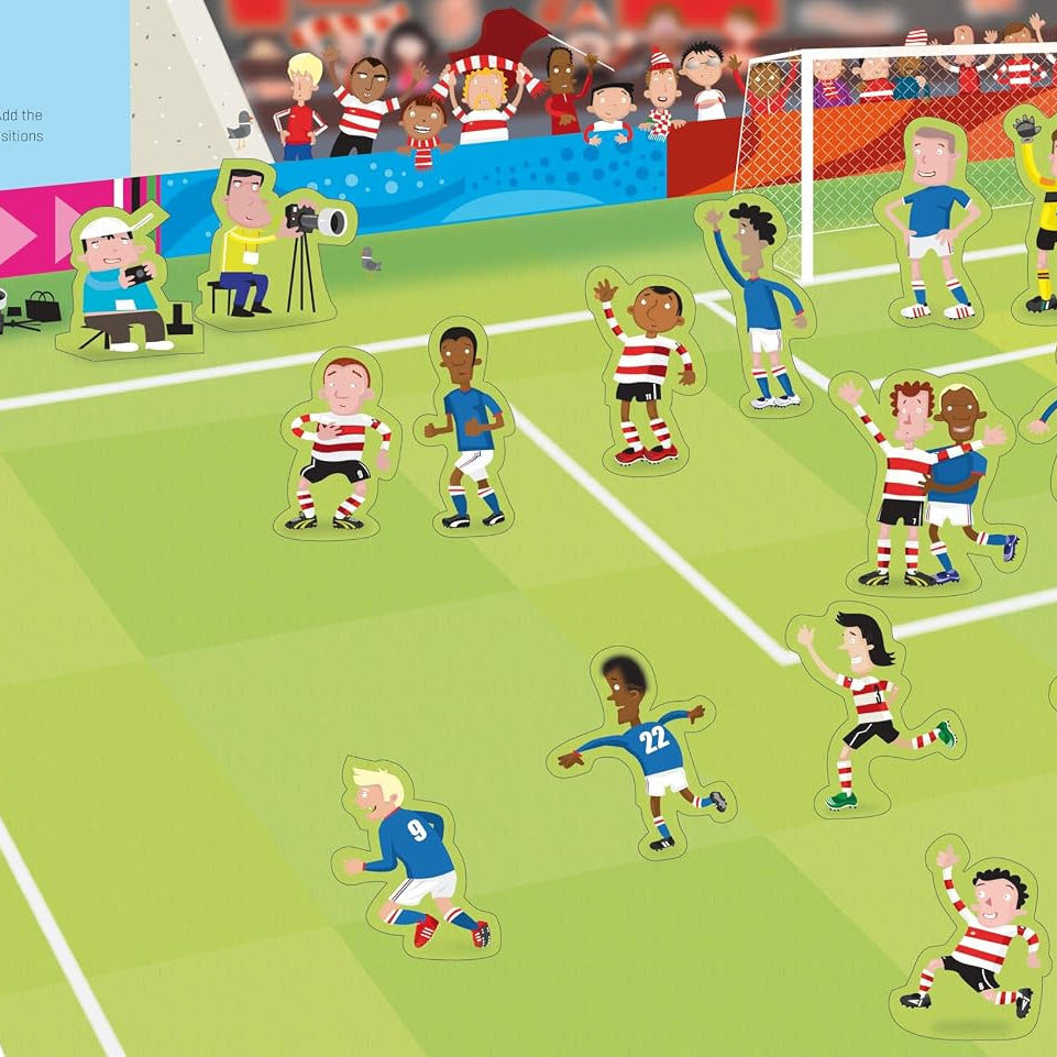 Illustration of children playing soccer on a training ground.