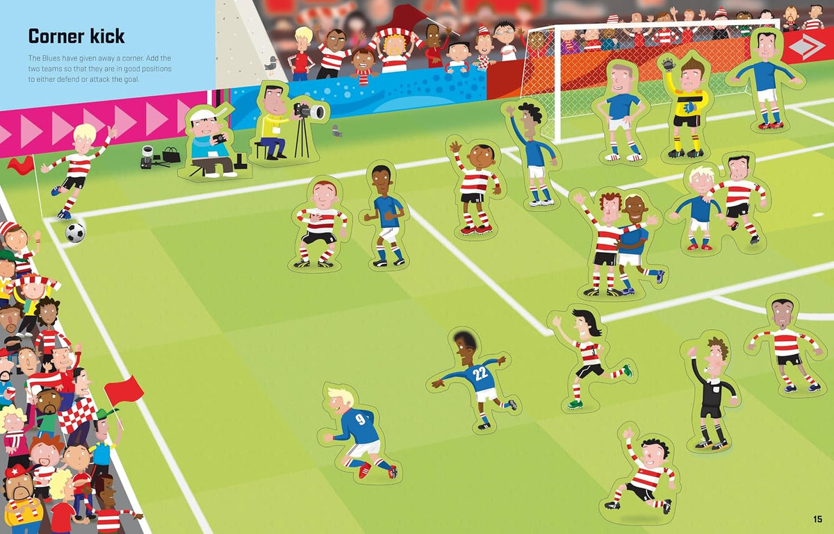 Illustration of children playing soccer on a training ground.