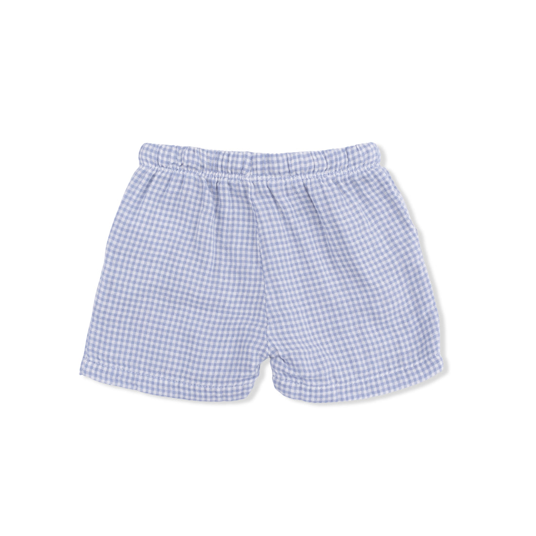 Blue checkered shorts on a white background