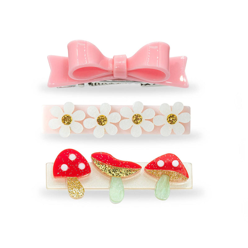 Mushrooms, Flowers and a Bow Hair Clips - Set of 3 by Lilies & Roses NY