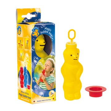Yellow bubble gun with packaging on a white background