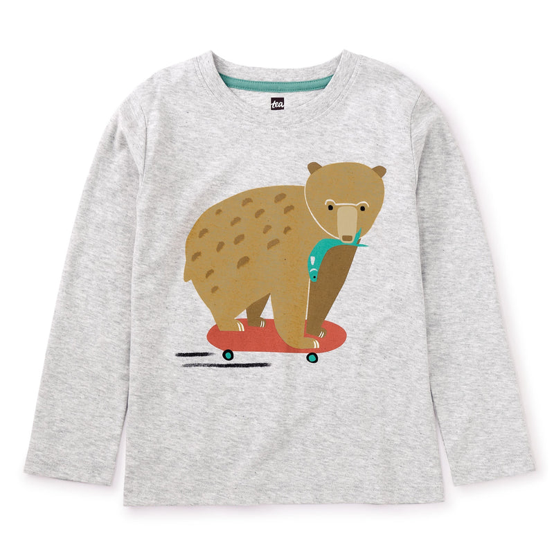 Skatin Baby Bear Graphic Tee - Light Heather Grey by Tea Collection FINAL SALE