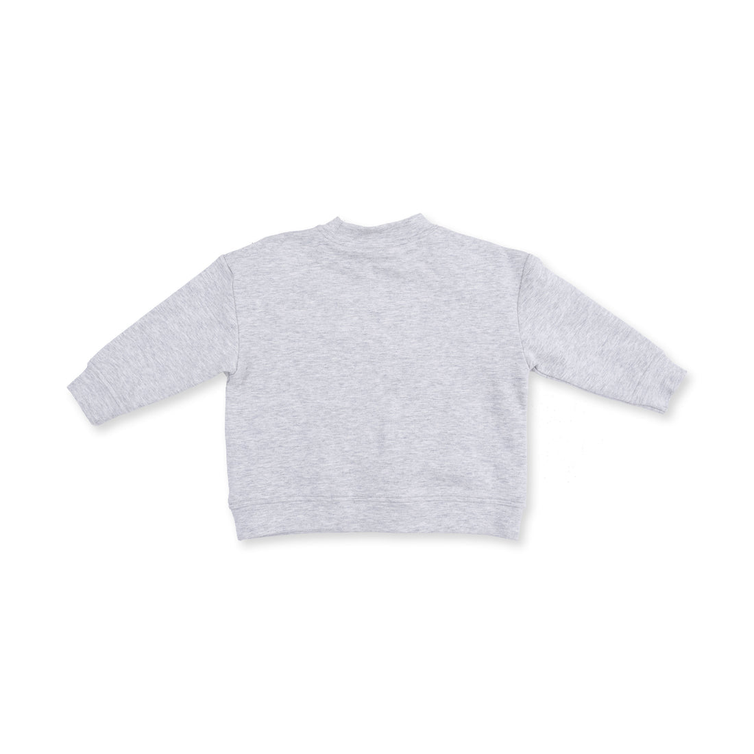 A light gray heather long-sleeve crewneck sweatshirt shown from the back on a solid white background.