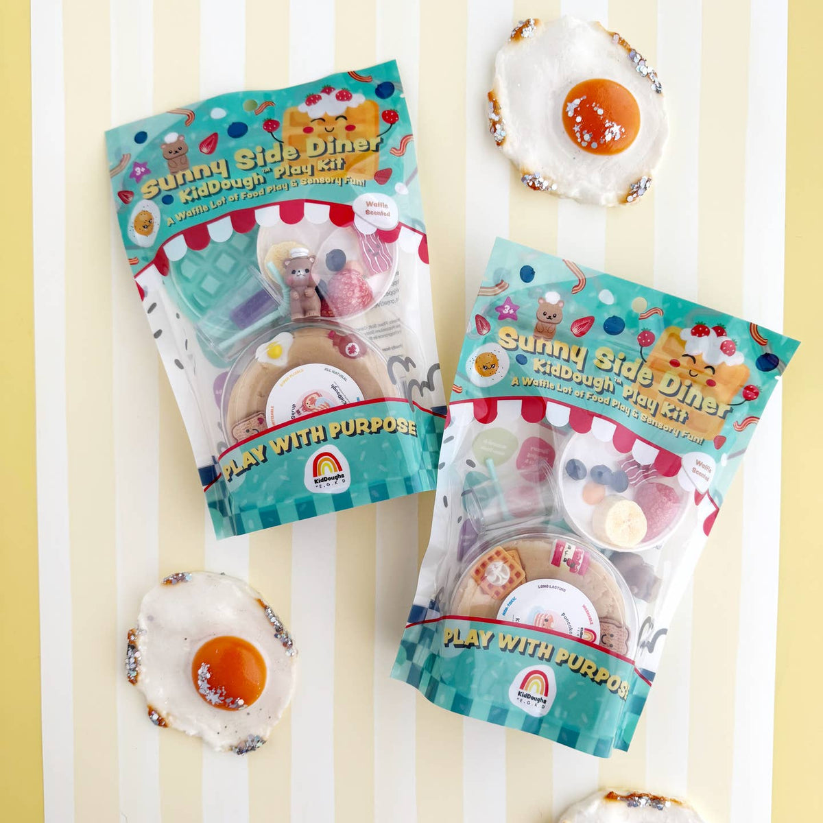 Two packages of 'Sunny Side Diner' Kawaii Play Kit on a striped background