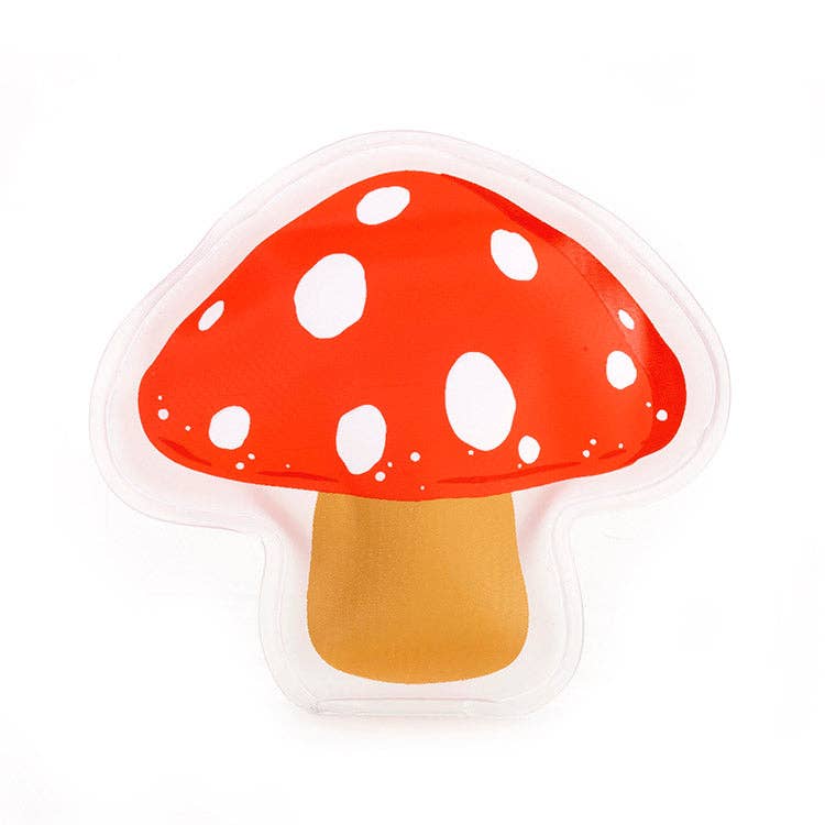 Mushroom-shaped container with red cap and white spots on a white background