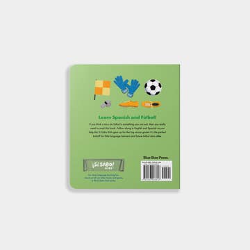 Back cover of a book with colorful icons and text on a green background