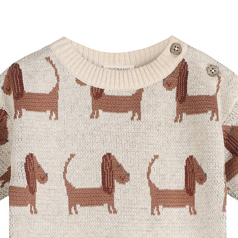 Knitted sweater with dachshund pattern on a white background