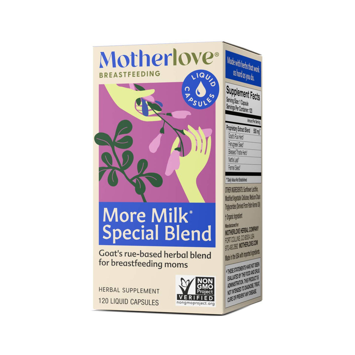 Box of Motherlove More Milk Special Blend supplement on a white background