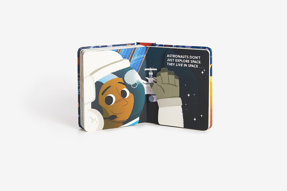 Children's book with an astronaut illustration on a white background