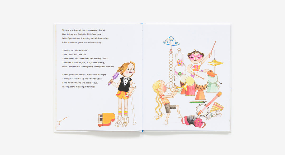 Illustrated page from a children's book with characters and text on a white background