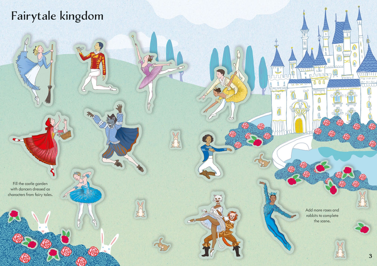 Illustration of a fairytale kingdom with characters and a castle.