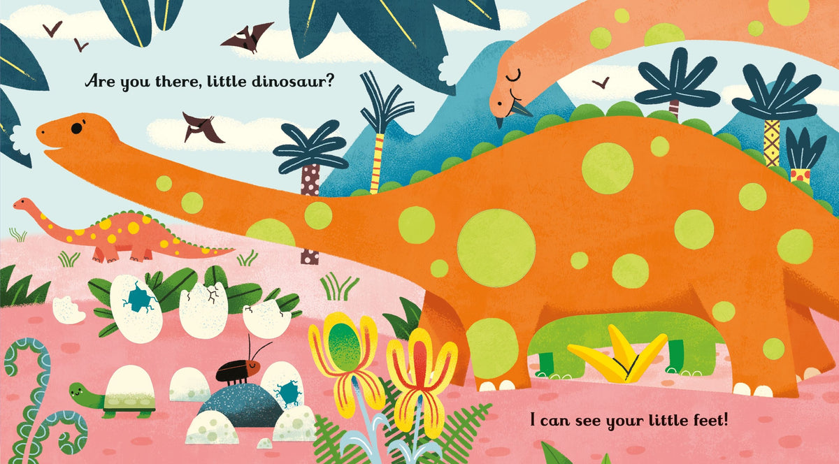 Illustration of a dinosaur in a colorful prehistoric scene with text.