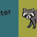 A split graphic with a teal left side showing partial white text and a cartoon raccoon on an olive-green right side.