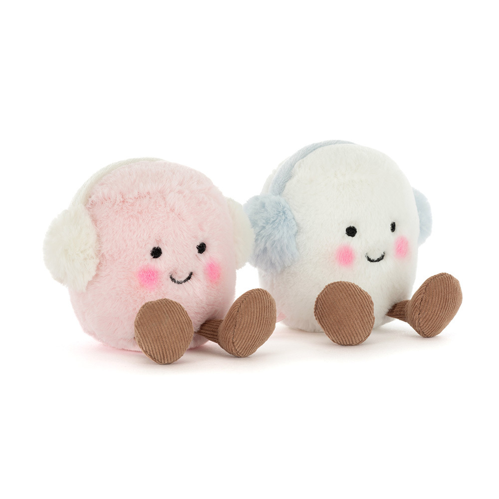 Two plush toys resembling cotton candy on a white background