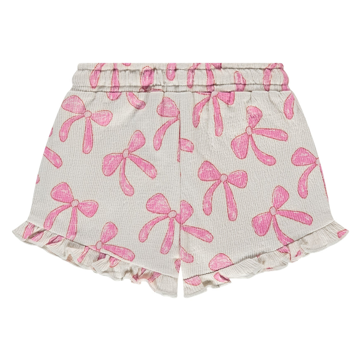 Shorts with pink bow pattern on a white background