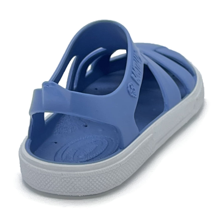 Blue sandal with a white sole on a white background
