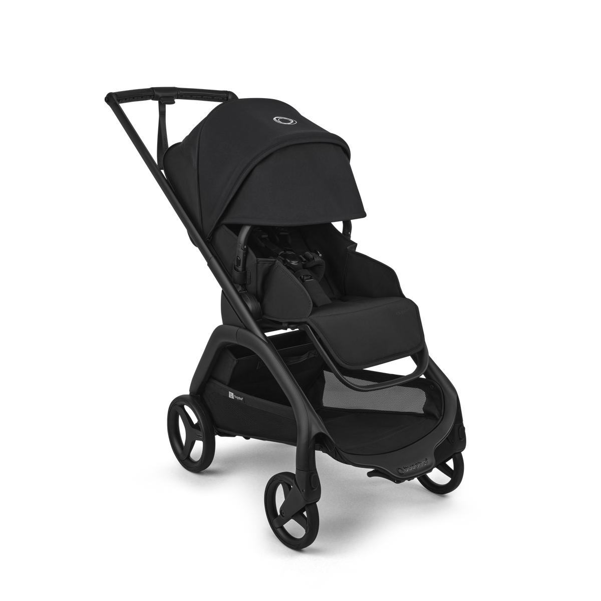 Black stroller on a white background