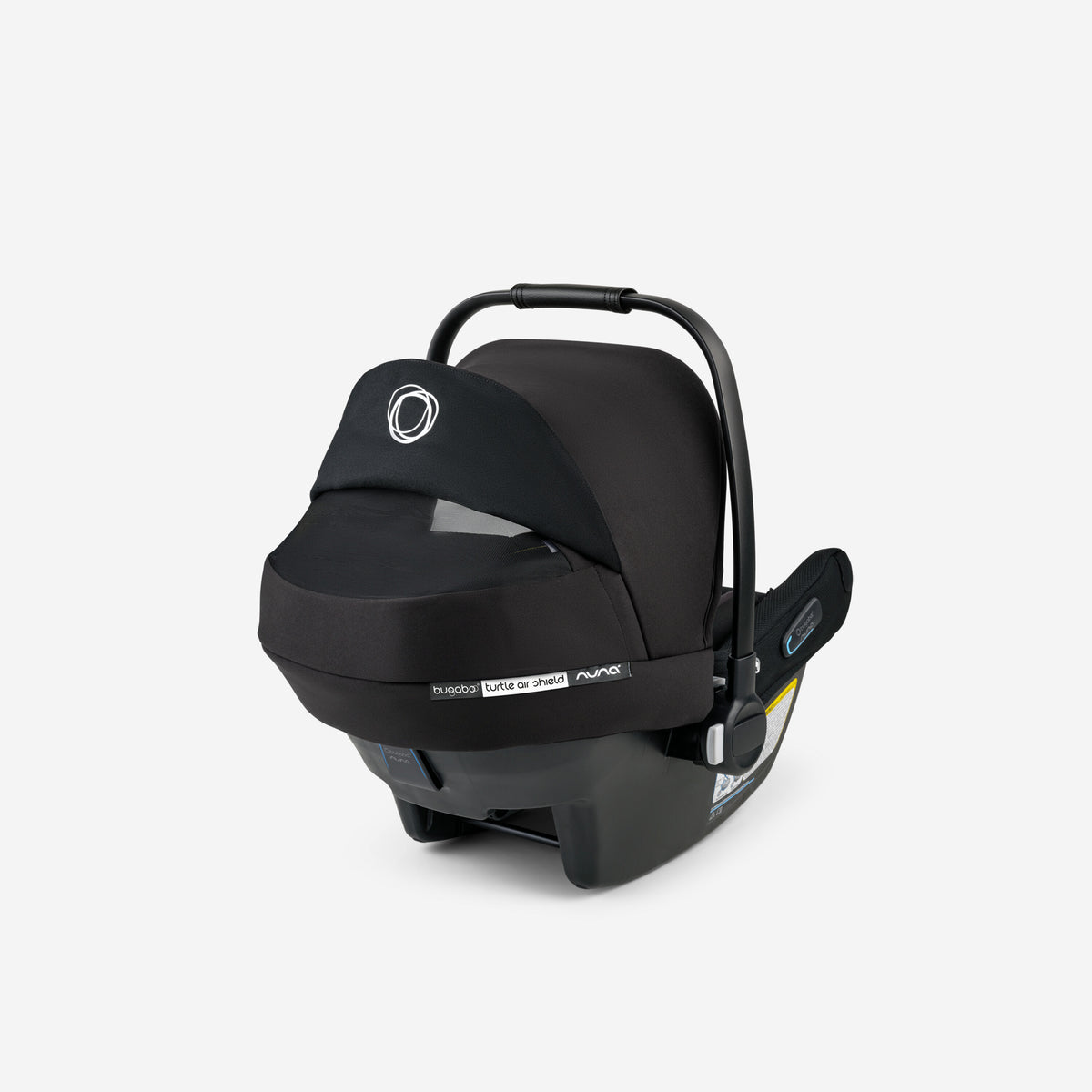 Black baby car seat on a white background