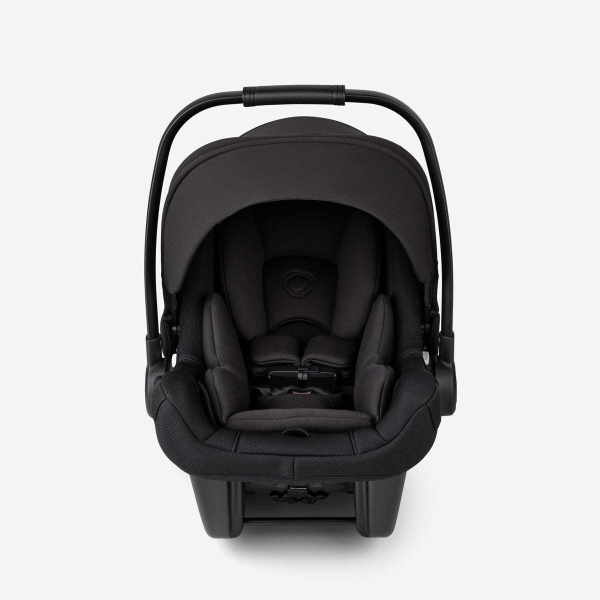 Black baby car seat on a white background