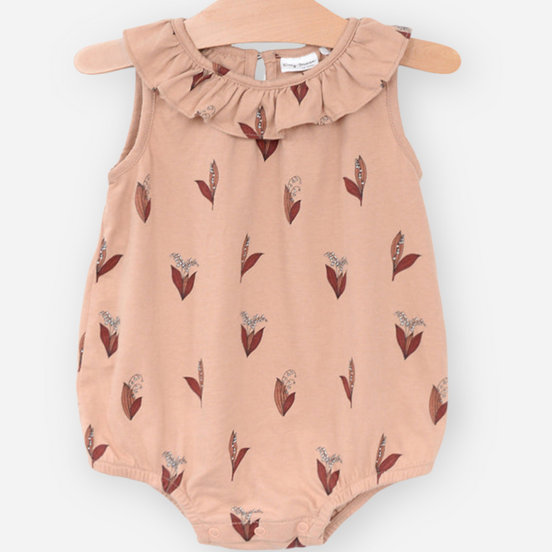 Lily of the Valley Frill Collar Romper - Peach by City Mouse