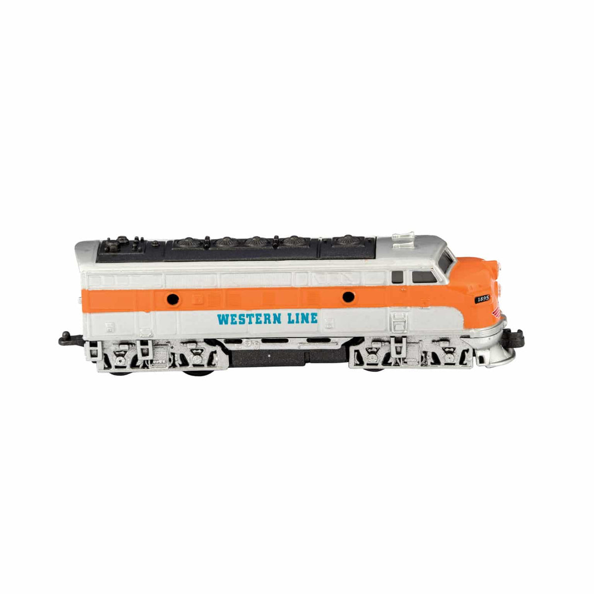 Model train with 'Western Line' branding on a white background