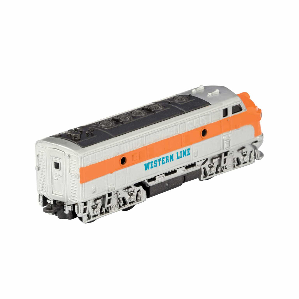 Model train with 'Western Line' branding on a white background
