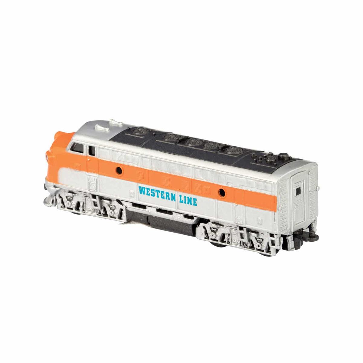 Model train engine with 'Western Line' branding on a white background