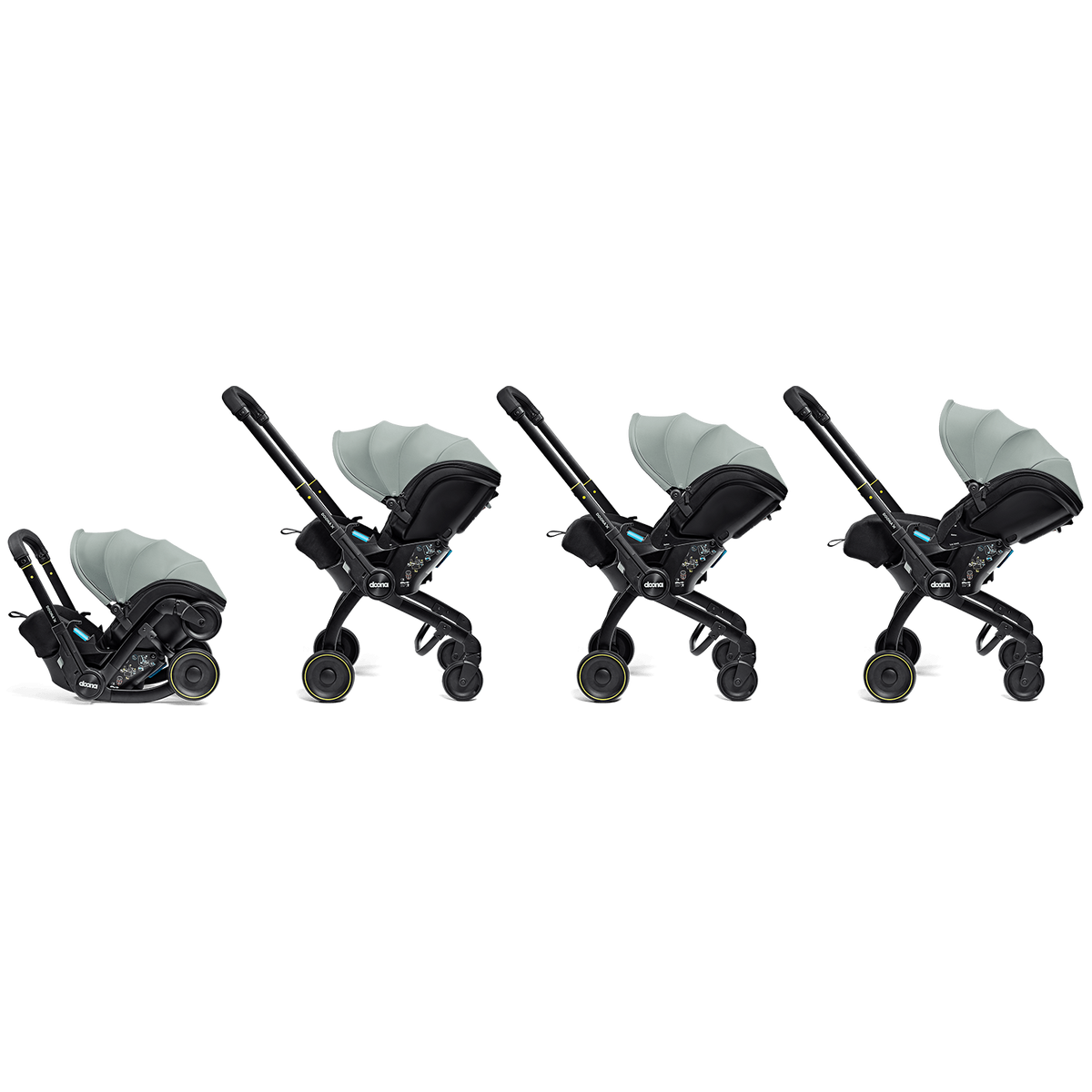 Black stroller with a gray cover on a white background