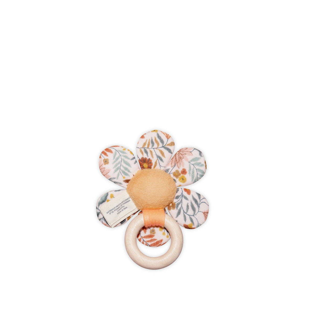 Floral teething ring on a white background