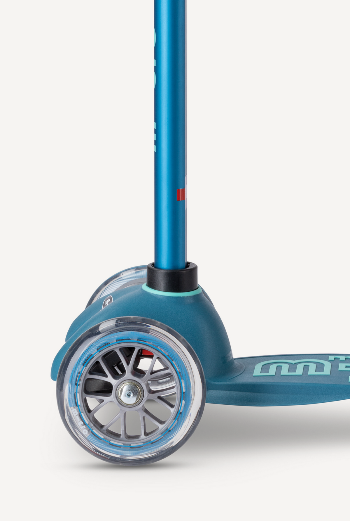 Blue scooter with transparent wheel on a white background