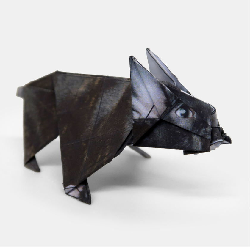 Origami rhinoceros on a white background