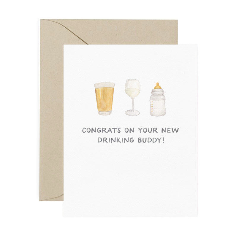 Drinking Buddies New Baby Card by Amy Zhang