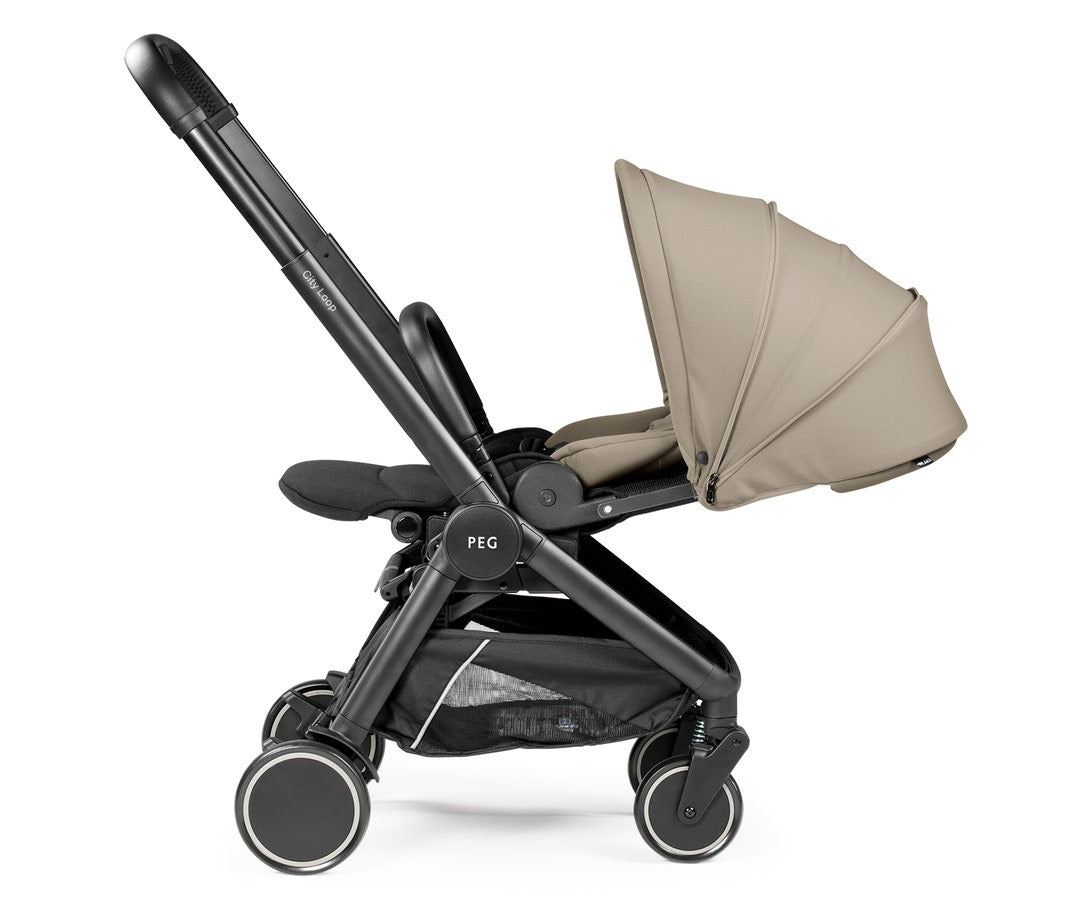 Light beige/tan stroller on a white background