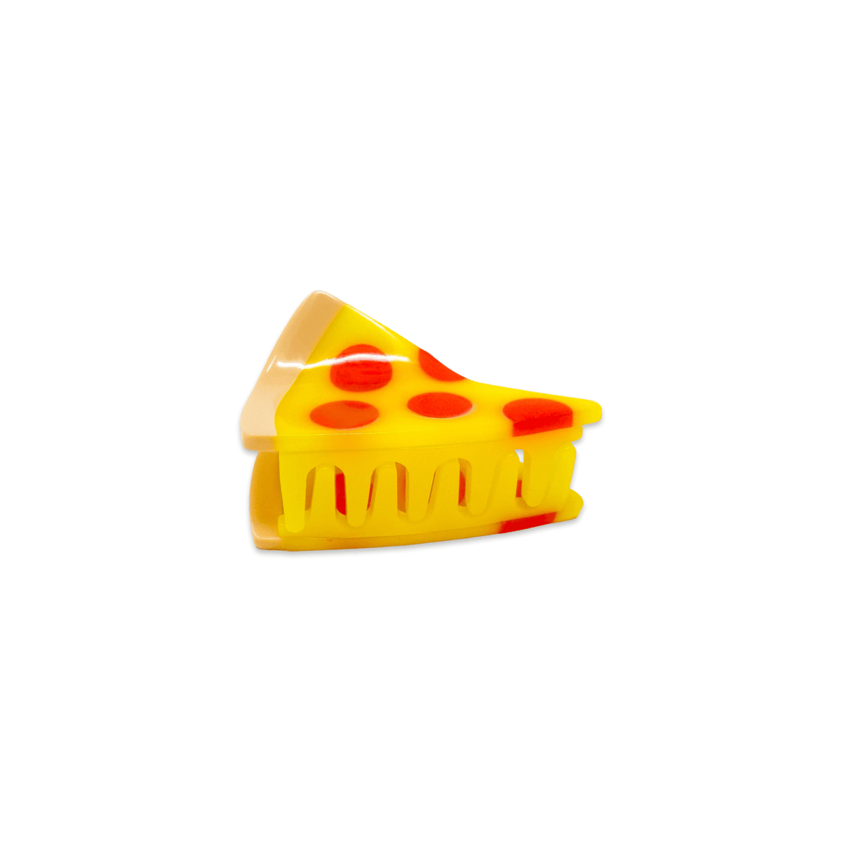Yellow pizza slice-shaped clip on a white background