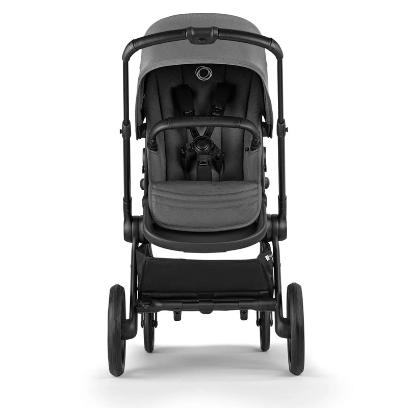 Gray stroller on a white background