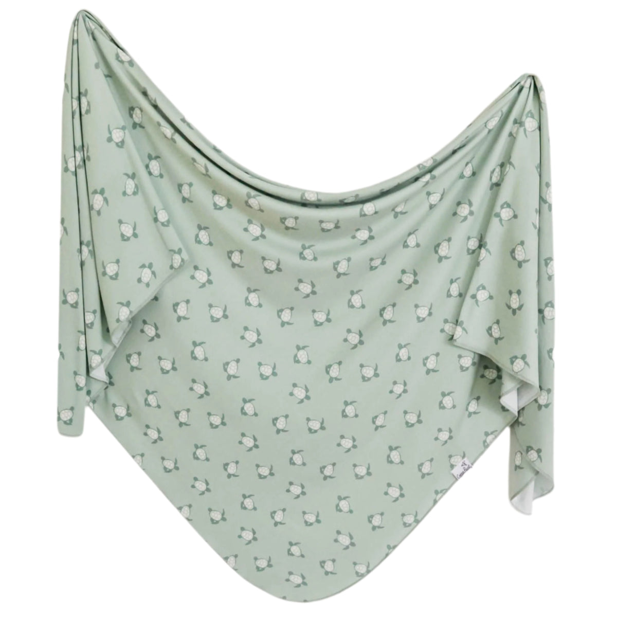 A green knit swaddle blanket with a subtle star pattern.