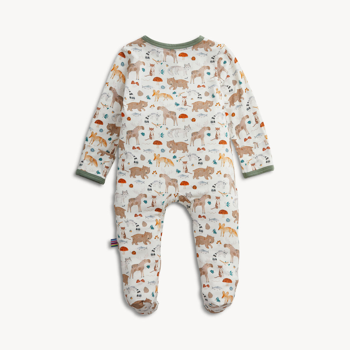 Baby onesie with animal pattern on a white background