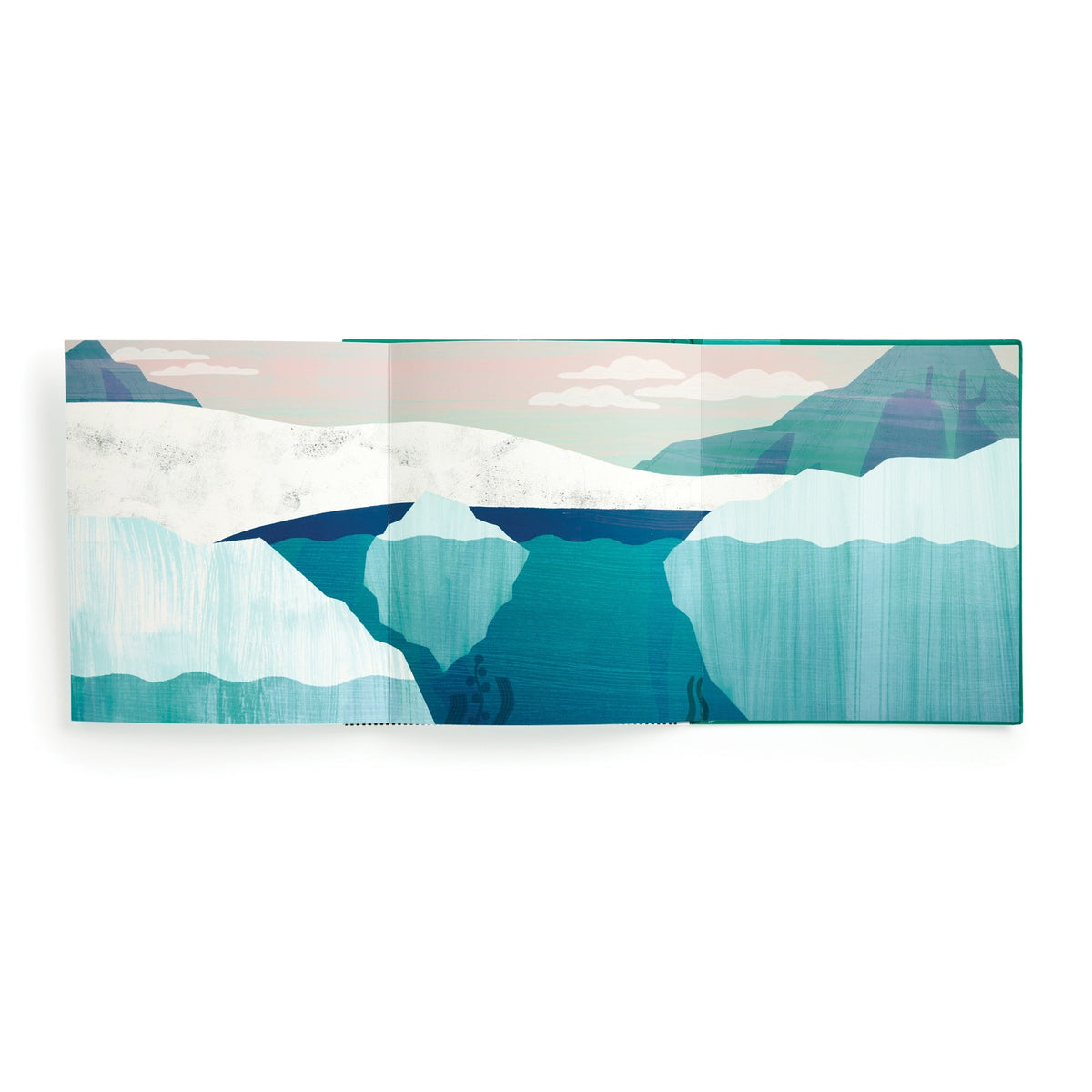 Rectangular mat with a design of icebergs on a white background