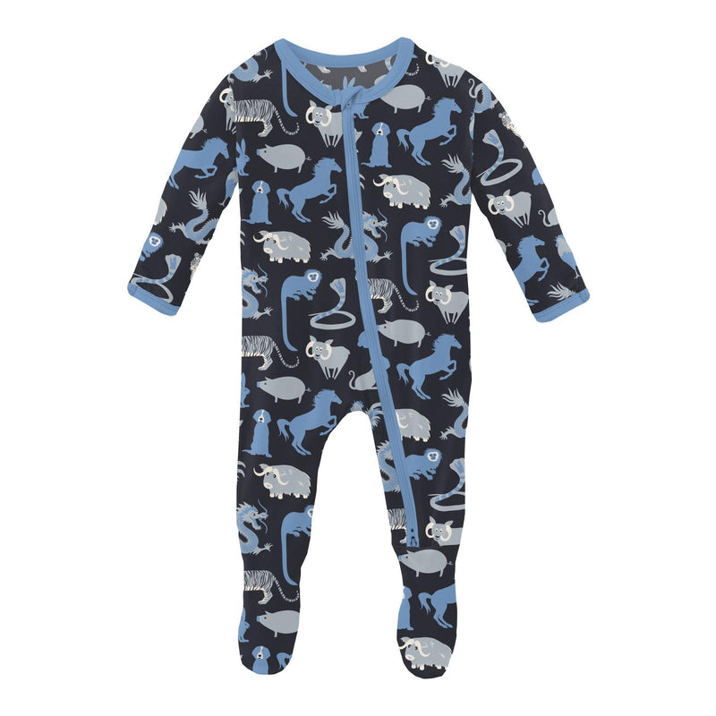 Print Footie with 2 Way Zipper - Deep Space Chinese Zodiac by Kickee Pants