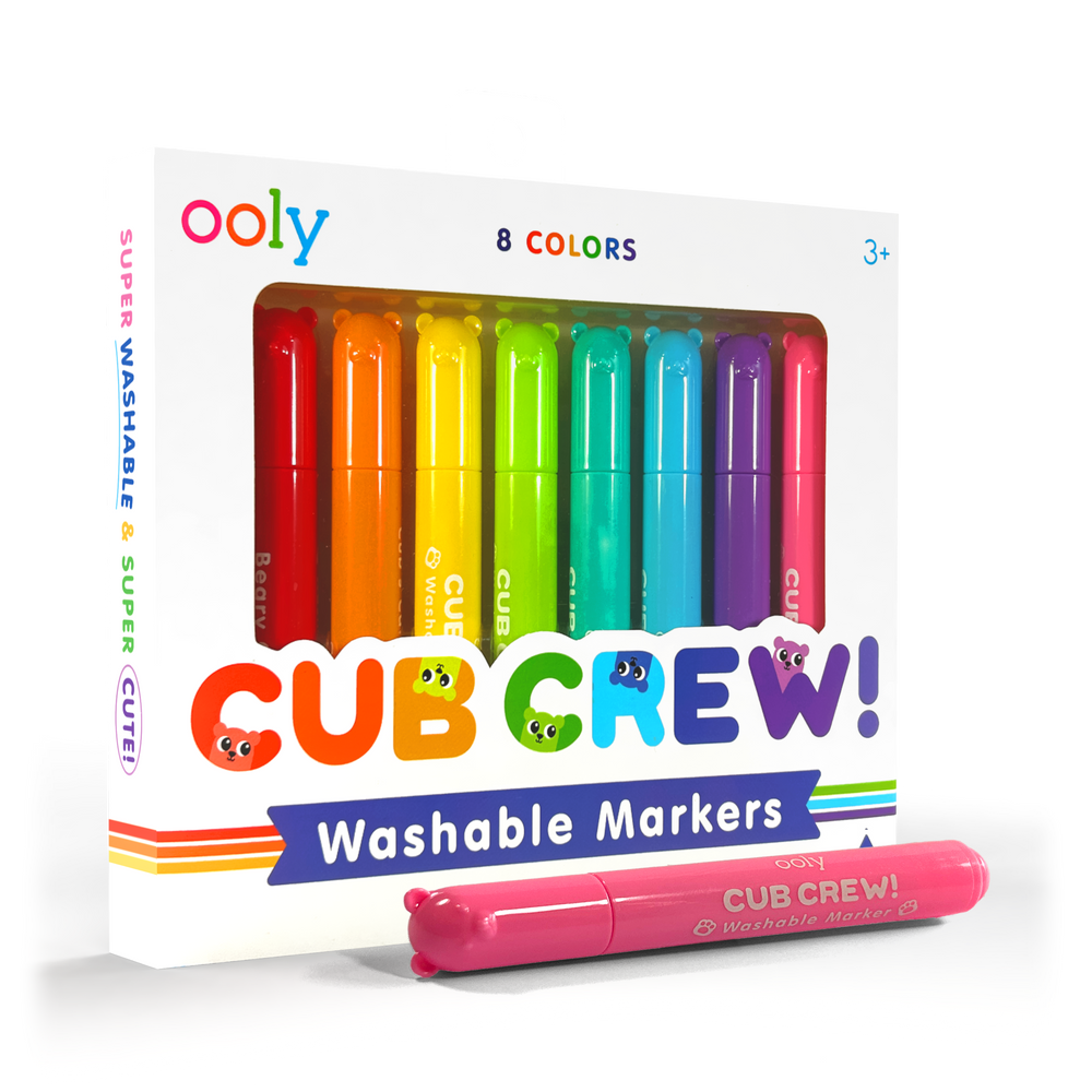 Packaging of Ooly Cub Crew washable markers with colorful markers inside