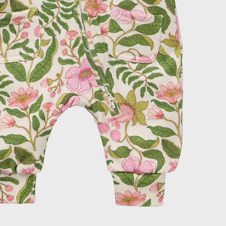 Floral-patterned baby leggings on a white background